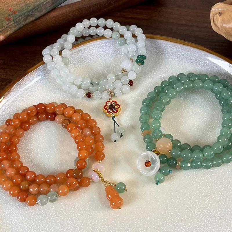 Strand Minar Handmade Green White Orange Red Color Agate Jade Natural Stone Flower Gourd Multi Layered Bracelets For Women Gifts