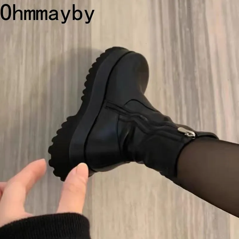 Punk Fashion Women Boots Style Winter 938 fotled Tjock Sole blixtlås Gotiska korta stövel Damer Elegant Platform Flats Skor 230923 811