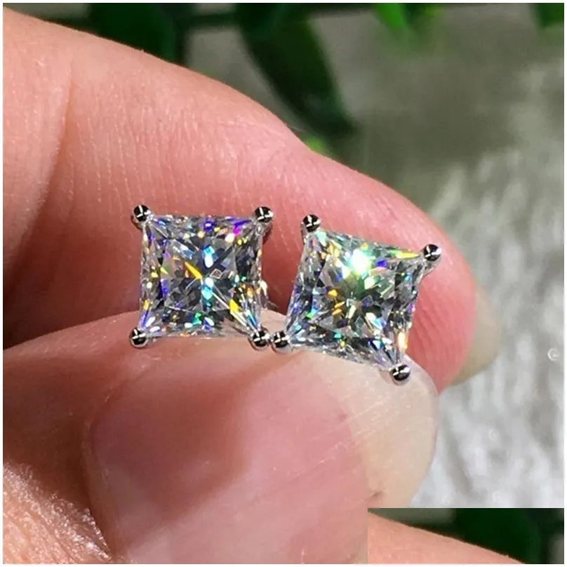 Stud Shining 18K Platinum Plated Square Zircon Earring Ear Bone Nail Kvinnor Män ingen bleknar allergier Drop Leverans smycken örhängen Dhykz