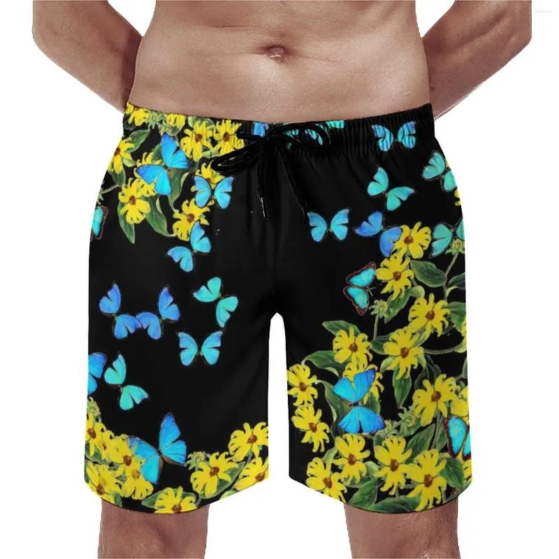 Herr shorts morpho fjäril blommig bräd blå fjärilar vintage casual strand korta byxor män sport fitness grafiska badstammar