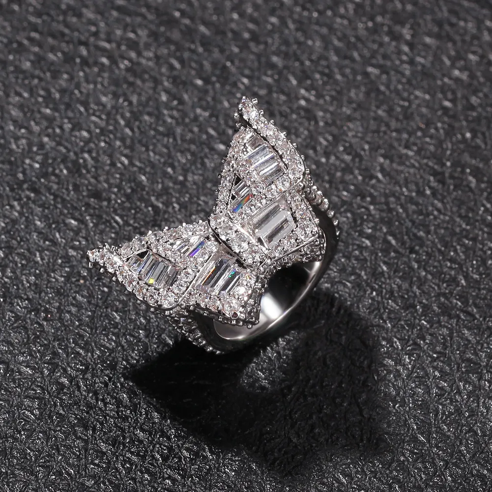 18K White Gold Pentagram rappers ring with Full Diamond Iced