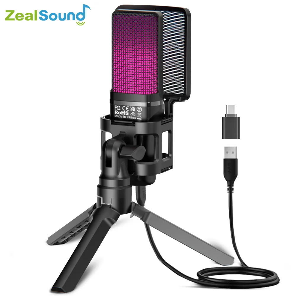 マイクZealSound RGB USB Gaming Condenser Microphone for PC PS4 PS5 Mac with Laptopcomputer 230922用ヘッドフォン出力マック