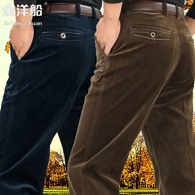 Męskie spodnie Corduroy Casual Pants Wyściełana prosta rurka szeroka sprężyna jesień męskie spodnie sznurka