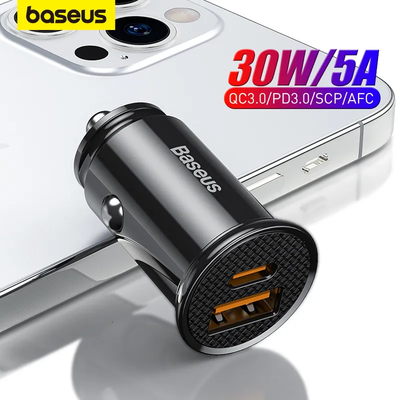 Зарядные устройства для сотовых телефонов Автомобильное зарядное устройство Baseus 30 Вт USB Quick Charge 4.0 3.0 SCP USB PD для быстрой зарядки Автомобильное зарядное устройство для телефона 230922