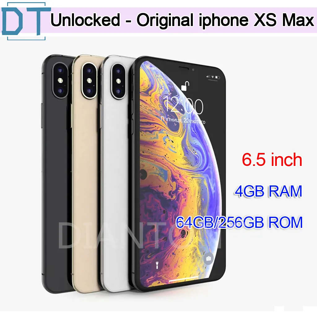 Original Apple iPhone XS Max Phone 6.5 "iOS Unlocked 4 GB RAM 64 GB/256 GB Renoverad smartphone 1 st, A+utmärkt skick