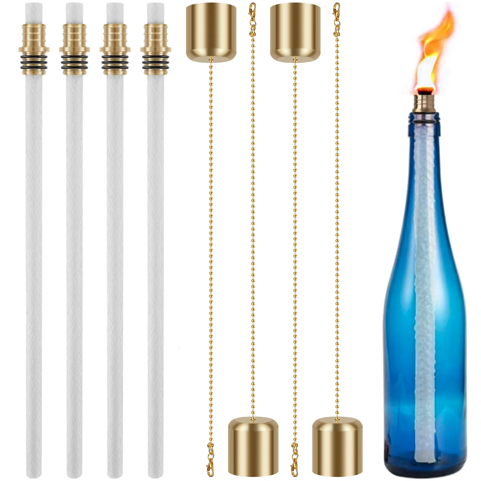 Ljus 12st Wine Bottle Torch Kit Dålig ljus med mässing Wick Holders täcker Premium DIY DCOR för Garden Outdoor 230923