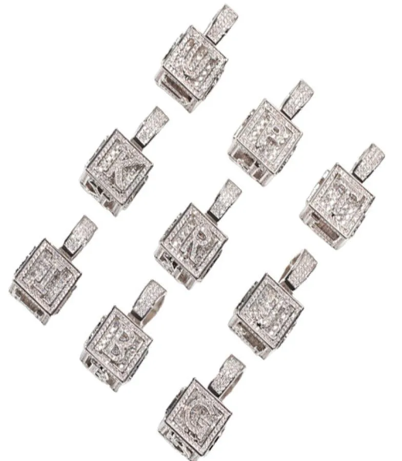 Bijoux Hip Hop pour hommes, collier avec lettre initiale glacée, pendentif en or et argent, Cube dés, colliers hip hop 3156990