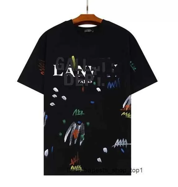 Shirt Lanvin di alta qualità 2024 Nuovo bell'abbigliamento Summer Fashion Lanvin Speckled Letter Stampa e camicia a manica corta casual cotone 100% 3 rx8k