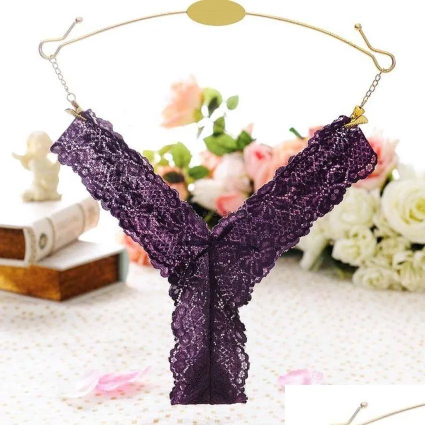 Women'S G-Strings Womens Women V Shape Floral Lace G String Panties Low Rise Underwear Lingeries Woman Thongs T Back Clothes Will An Dhtx2