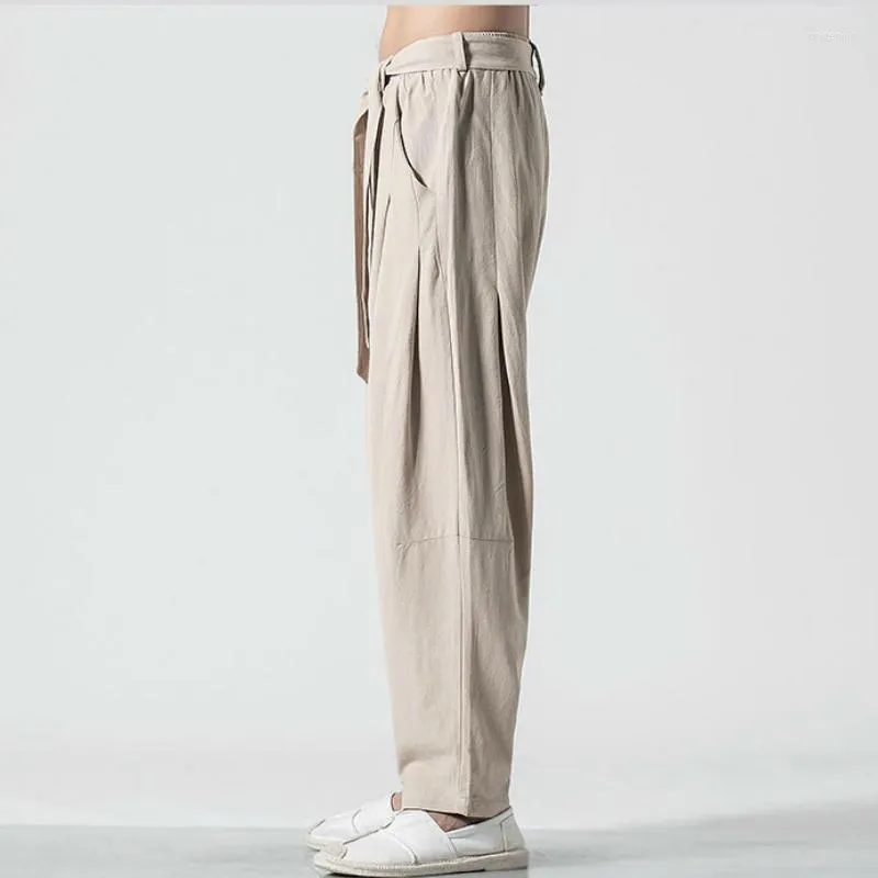 Pantalon d'été pour hommes, style chinois rétro, ample, droit, en lin, costume Tang, larges bloomers, jogging, grande taille, coton sarouel