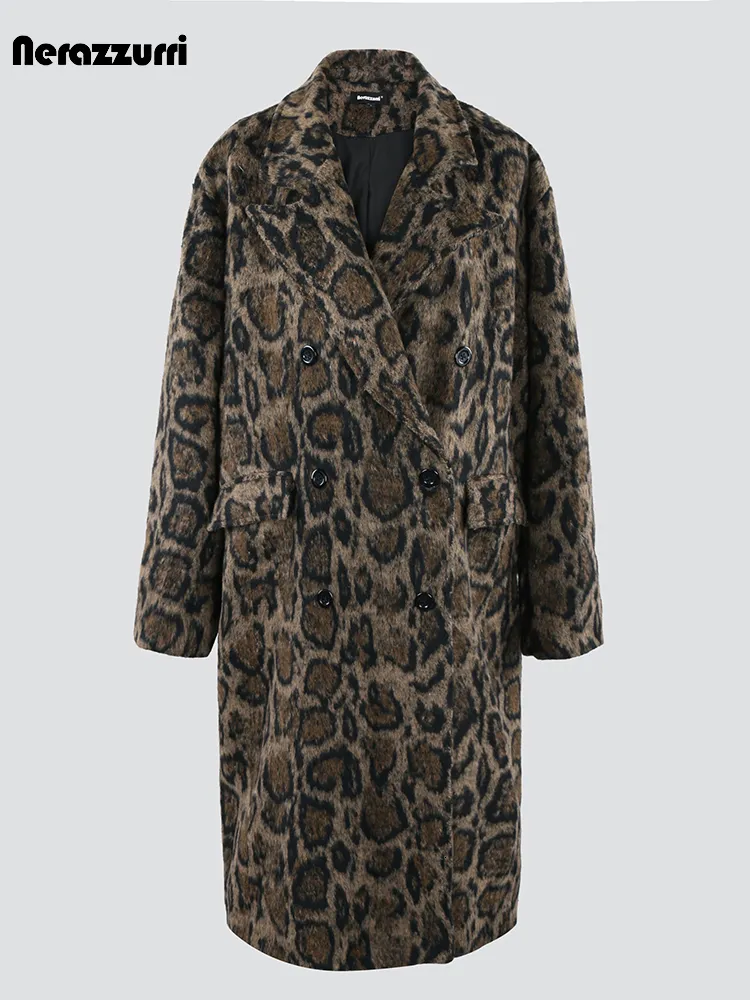 Heren Wol Blends Nerazzurri Herfst Winter Lange Losse Casual Luipaardprint Wollen Jas Heren 230923