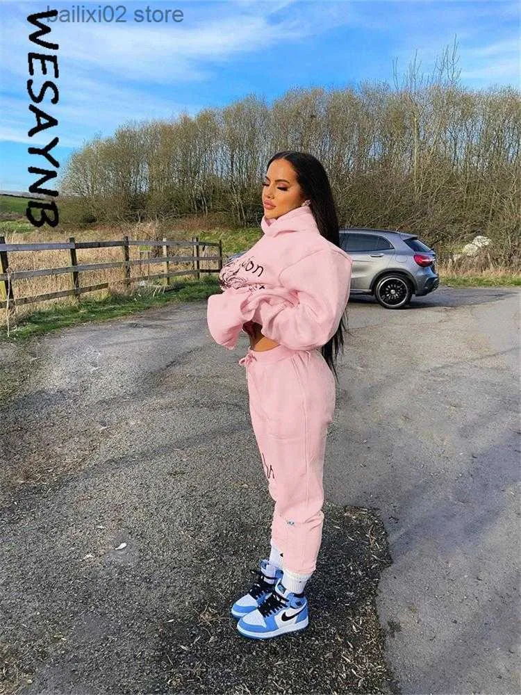 Women's Two Piece Pants Gray Pink Sporty Streetwear 2 Two Piece Set Women Long Sleeve Baggy Top Sweatpants matching sets workout stretchy outfits 2022 T230923