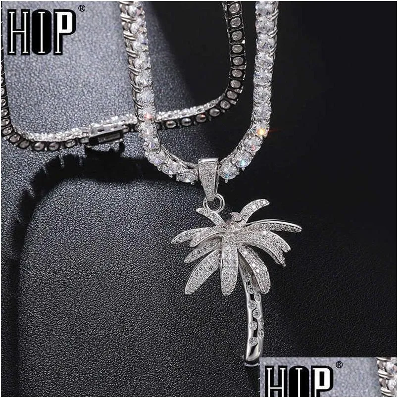 Anhänger Halsketten Hip Hop Bling Iced Out Micro Gepflasterte CZ Palme Anhänger Für Männer Rapper Schmuck Mit Tennis Kette X0707 Drop Delive DHSWU