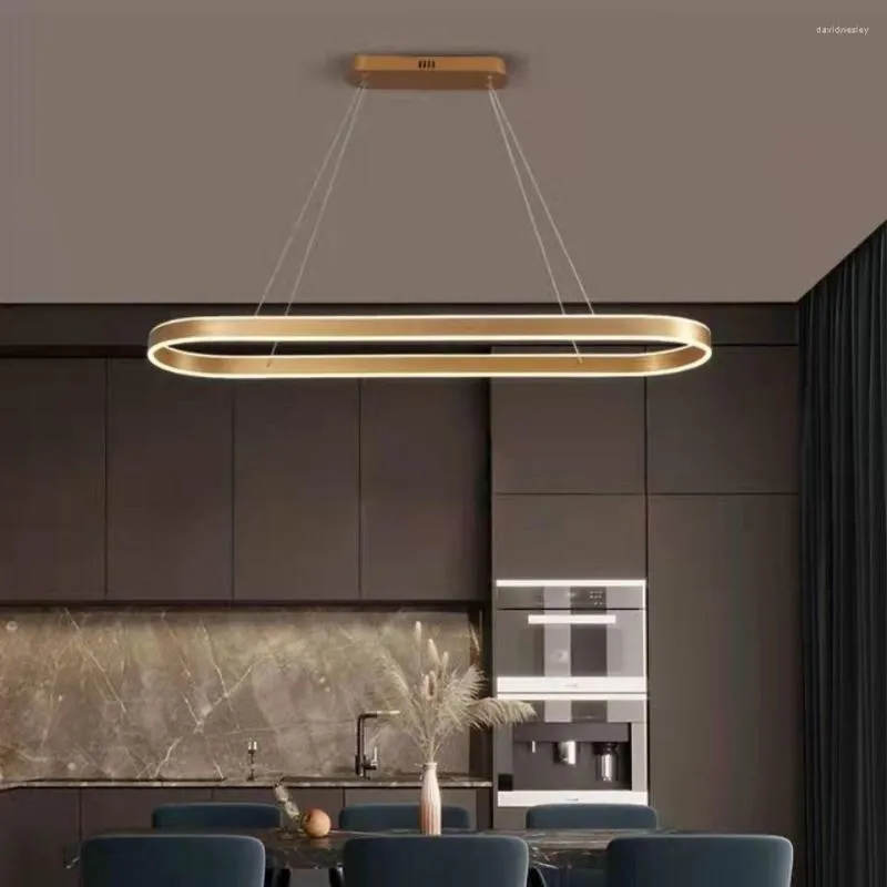 Lampes suspendues Lustre de salle à manger Designer moderne recommandé Lampe à LED ovale Lumières Nordic Minimaliste Table Bar Longue bande d'éclairage