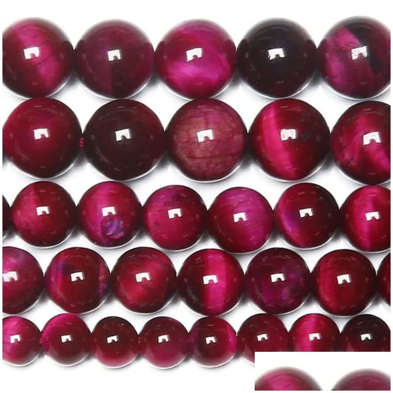 Pierre d'agates œil de tigre Magenta naturel de 8Mm, perles rondes en vrac, 15 brins 6 8 10 Mm, taille au choix, livraison directe, bijoux Dhi1S