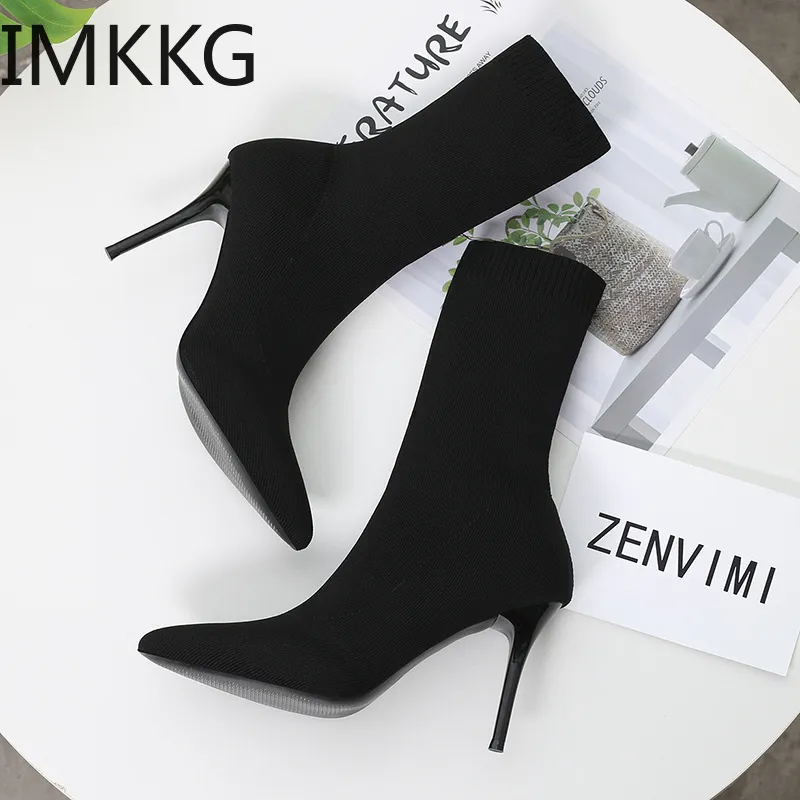 320 Sexy Sock Knitting Stretch High Heels for Women Fashion Shoes Spring Autumn Ankle Boots Female Size 42 230923 a