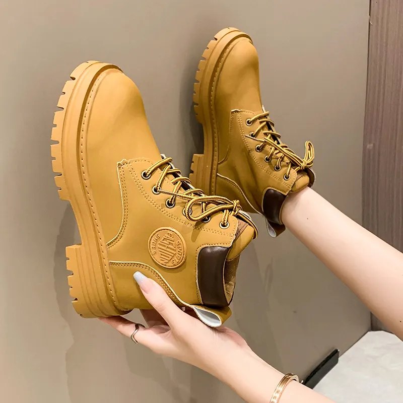 Women 207 Winter Medium Heel Comfortable Ankle Ladies Boots Fashion Designer Shoes Solid Color Lace-up Chaussure Femme 230923