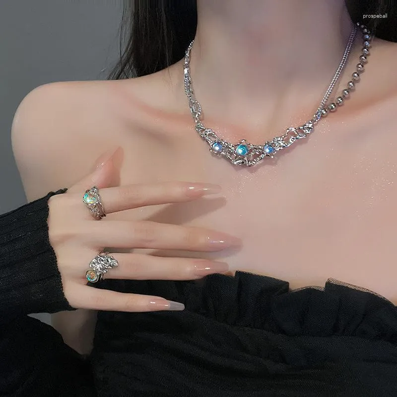 Catene Nobile Elegante Opale Collana di pietre preziose per le donne Ambilight Moonstone Collari in acciaio inossidabile Temperamento Gioielli clavicola