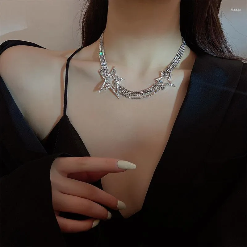 Ожерелья с подвесками, модное многослойное ожерелье с пятиконечной звездой для женщин, корейская блестящая циркониевая цепочка, вечерние ювелирные аксессуары