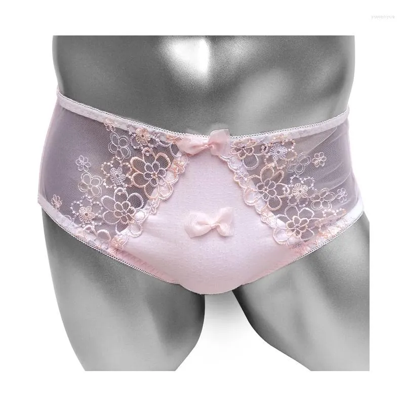 Underpants Fashion Candy Color Sissy Panties Briefs Underwear For Men Bowknot Front See Through Mesh Lovely Gay Male