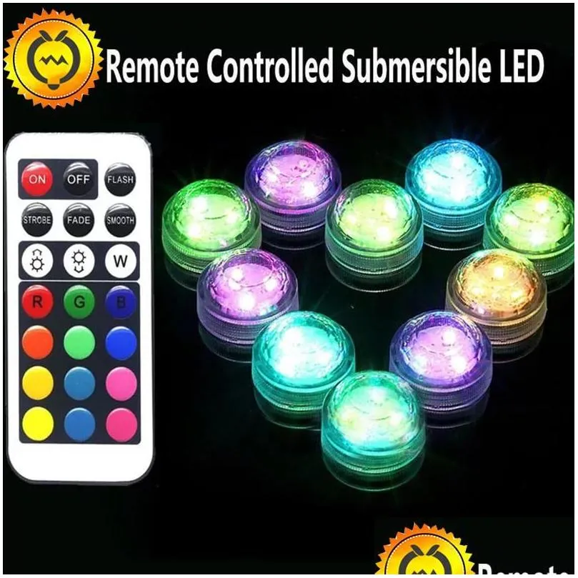 LED Strings 10pcs Party Mini avec 1 pièce batterie télécommande lampe de table submersible décoration intérieure éclairage de mariage de noël Dhpdc