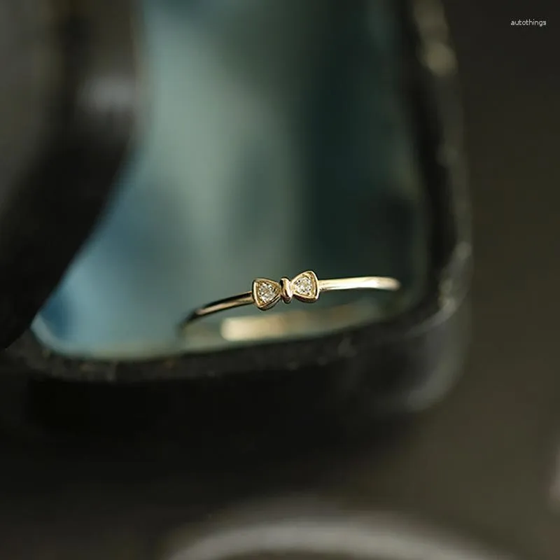 Обручальные кольца для девочек, милые ювелирные изделия с бантом и кубическим цирконием, маленькое кольцо цвета 18-каратного золота, регулируемый элегантный размер
