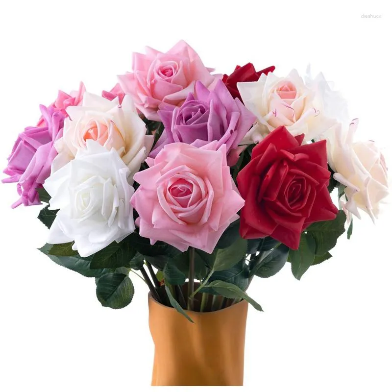 Dekoracyjne kwiaty jedwabny kwiat róży Bukiet prawdziwy dotyk fałszywy do dekoracji ślubnej nośne zapasy ogrodowe domowe