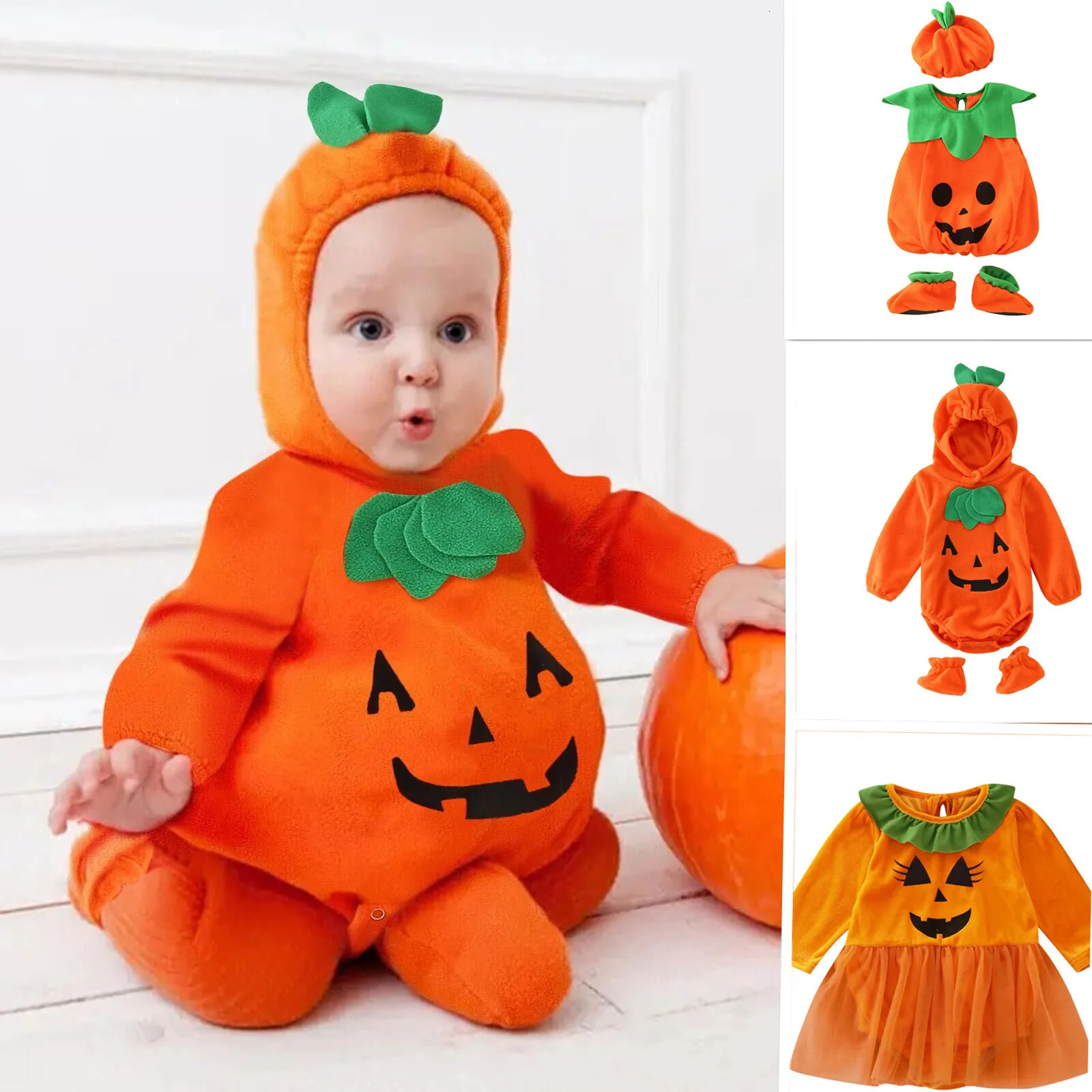 Kledingsets Cosplay Halloween Jumpsuit Peuter Kids Pompoen Romper Meisjes Jurk Leuke Party Body met capuchon Babykleertjes 230922