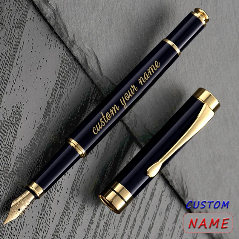 Fountain Pens Golden Text Custom Engraving Fountain Pen Ink Gift School Supplies Stationery Men Luxury High Quality Writing Office Metal 230923