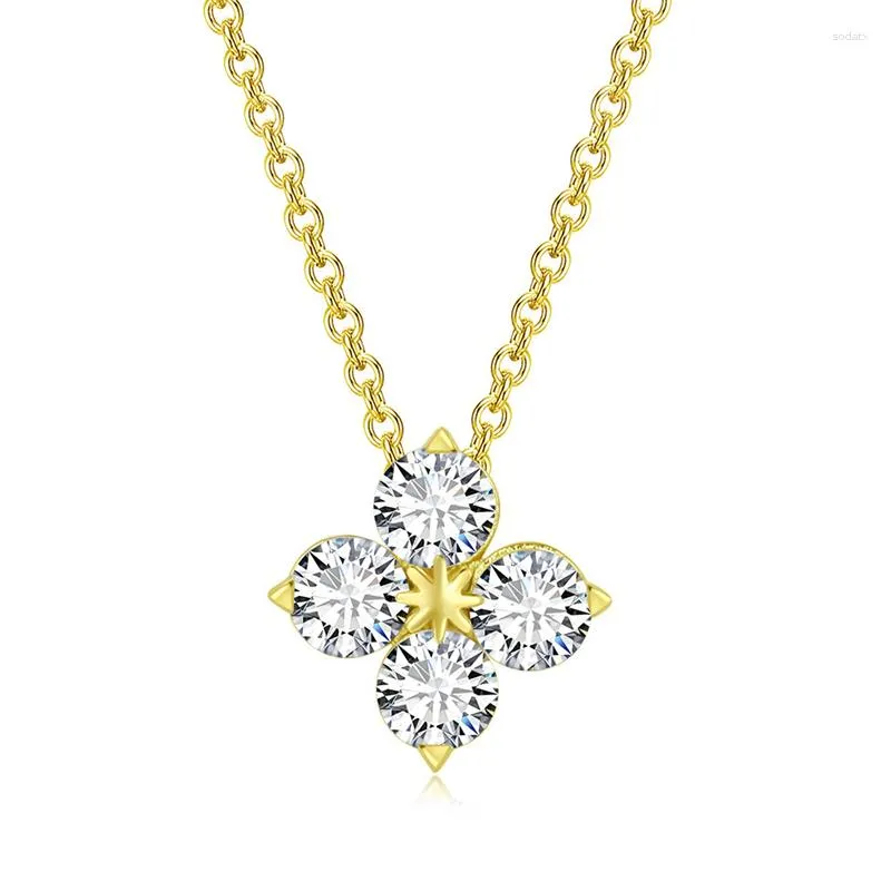 Chains White CZ Zircon Four Clover Charm Necklace Petal Flower Gold Plated Collar Chain For Women Party Daily Life Christams Gift