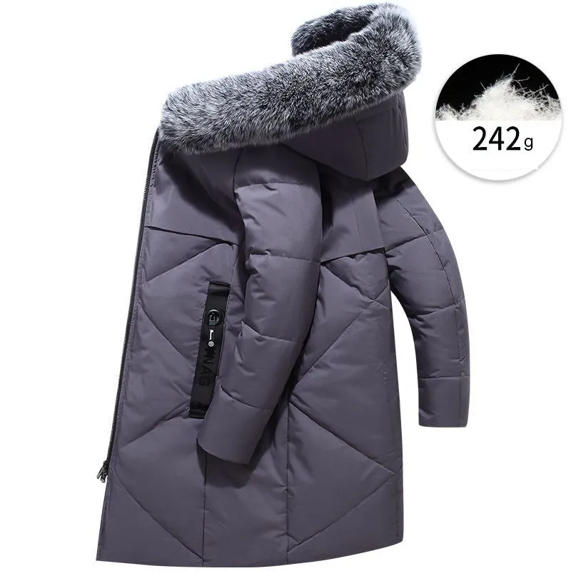 Homens para baixo parkas jaquetas de inverno engrossado jaqueta de comprimento médio versão coreana slimfit casal gola de pele quente 230922