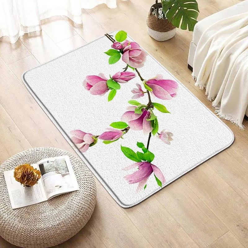Tapis de bain plantes fleurs tapis orchidées papillon décoration de salle de bain anti-dérapant flanelle tapis de sol d'entrée tapis décor à la maison paillasson