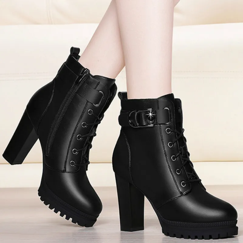 Botas de chuva outono sapatos de plataforma feminina mais veludo salto grosso botas de tornozelo para mulheres inverno manter quente senhoras botas curtas 230922