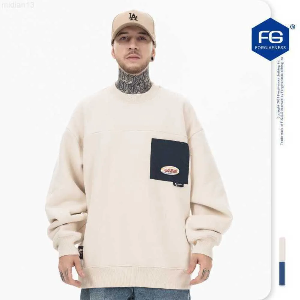 Herenhoodies Sweatshirts Fgss Wear | Herfst/winter nieuw modemerk High Street Pocket Color Block Cutting-versie Losse trui met ronde hals voor Menhut3hut3