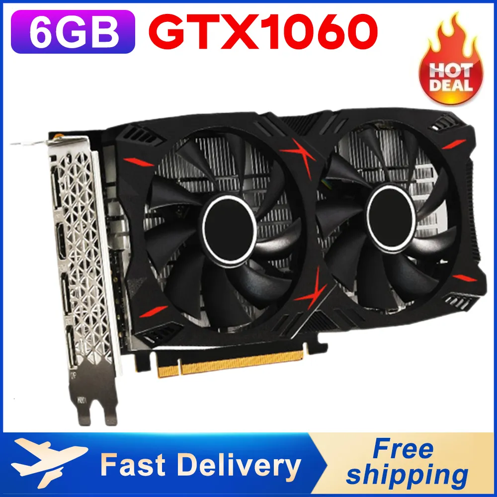 Cartes graphiques 1 pièces GTX1060 6GB GDDR5 carte graphique de jeu 6 broches 192bit double ventilateurs PCI-E 3.0 16X carte graphique d'ordinateur pour bureau/maison 230923