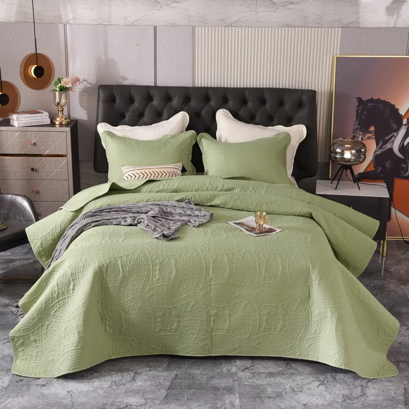 寝具セットソリッドカラーベッドカバー高品質の縫製ブランケット贅沢な北欧の装飾ベッドスプレッドシングルダブルキングサイズカバーレット230923