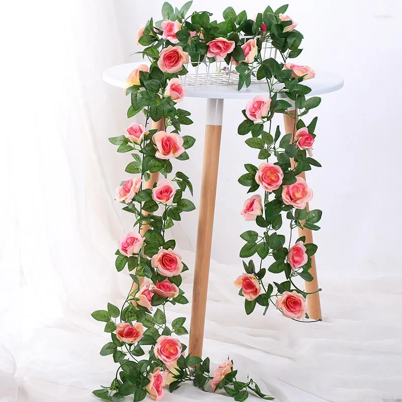 Fiori decorativi 16 teste rose di seta edera vite con foglie verdi per la casa decorazione di nozze foglia finta fai da te appesa ghirlanda artificiale