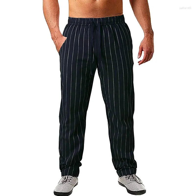 Pantalons pour hommes Hommes Classique Pantalon en coton et lin rayé Slim Fit Taille élastique Mid Fashion Casual Simple Respirant