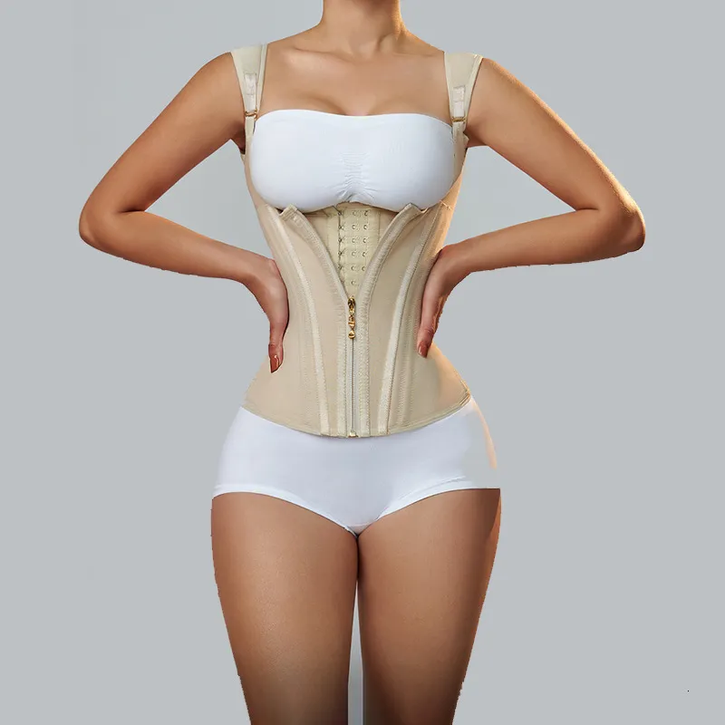 Waist Tummy Shaper Fajas Colombianas Women Double Compression Waist Trainer  Corset With Bone Adjustable Zipper And Hookeyes Flat Belly Body Shaper  230922 From Dang09, $28.81