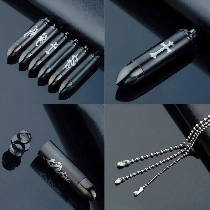 Wholesale! Urn Lockets Pendant Necklace Stainless Steel Cylinder Pill Case Lovers Memorial Couples Keepsake For Men Women Bullet Ash Cremation Tube Jewelry