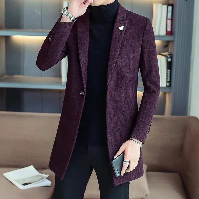 Premium Mid Length Wool Coat Mens - Autumn Windbreaker Trench Premium Mid Length Wool Coat Mens - Autumn Windbreaker Trench