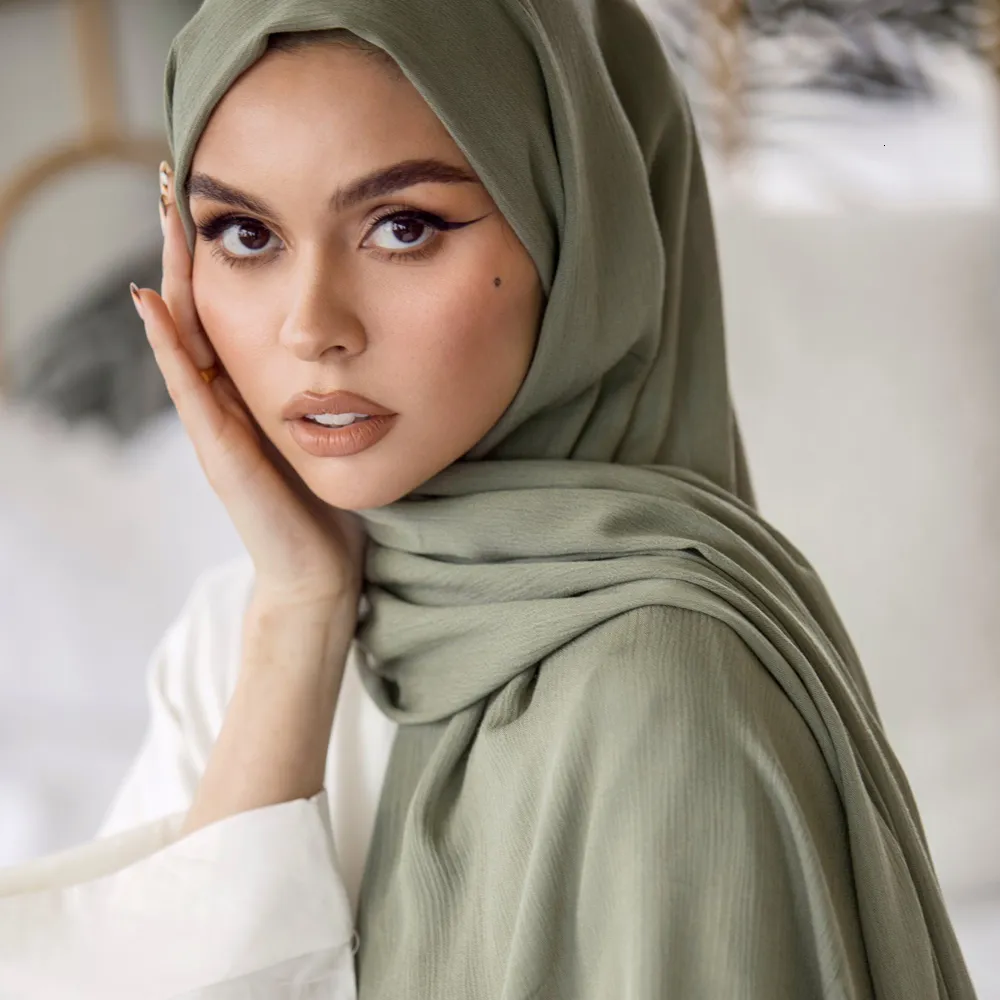 Scarves Women 100% Rayon Crinkle Scarf Cotton Wrinkle Muslim Hijab Wraps Headband Long Pashmina 14 Color 18095cm 1PC Retail 230922