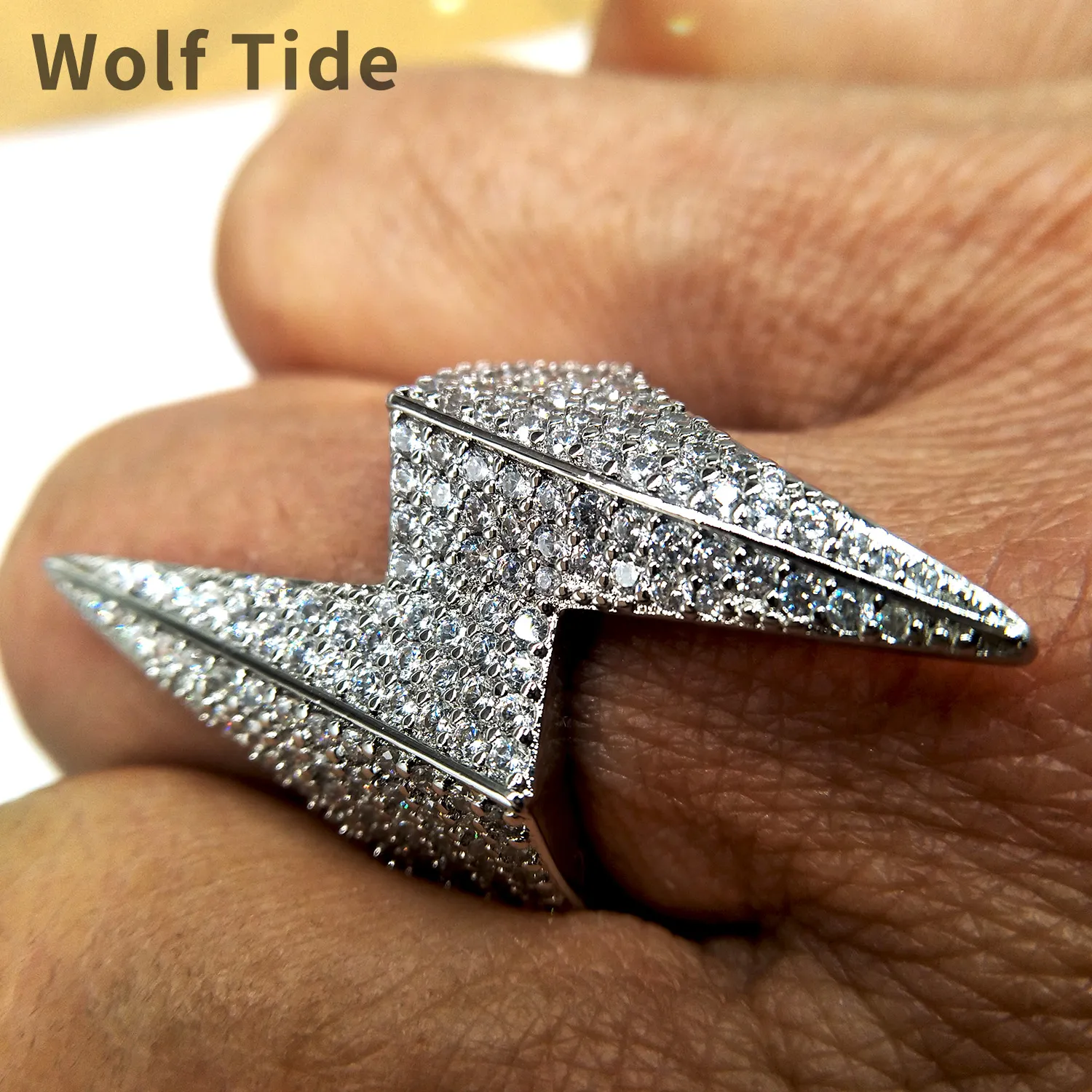 18K White Gold Pentagram rappers ring with Full Diamond Iced 18K White Gold Pentagram rappers ring with Full Diamond Iced