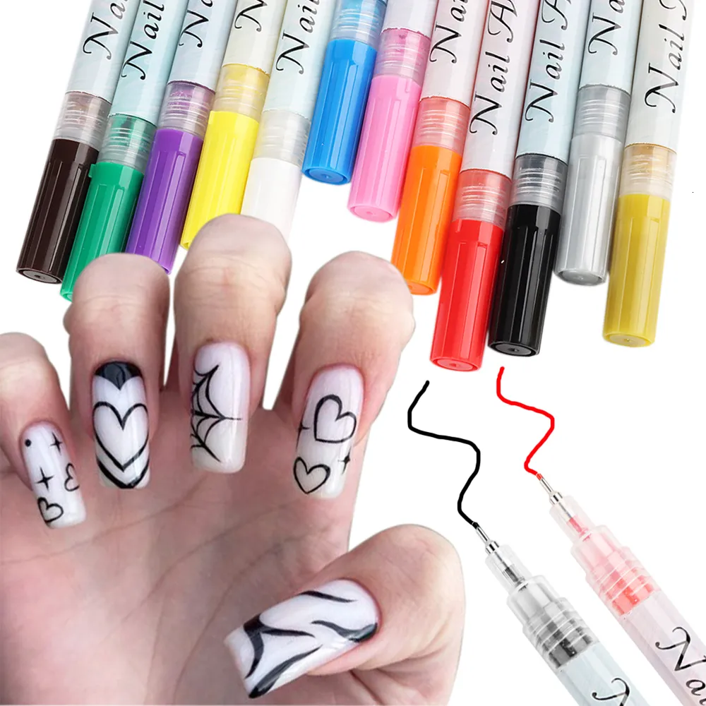 Nail Polish 12 Buah Set Pena Grafiti Seni Kuku Spidol Lukis Cat Gel Híbrido Pernis Bahan Profesional Manikur NTTY1 230922