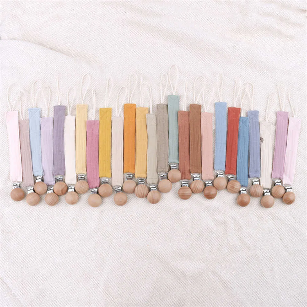Cotton Baby Pacifier Clip Chain Beech Wood Pacifier Clips Spädbarn Dummy Holder Toing Toys Nipple Holder For Baby Accessories