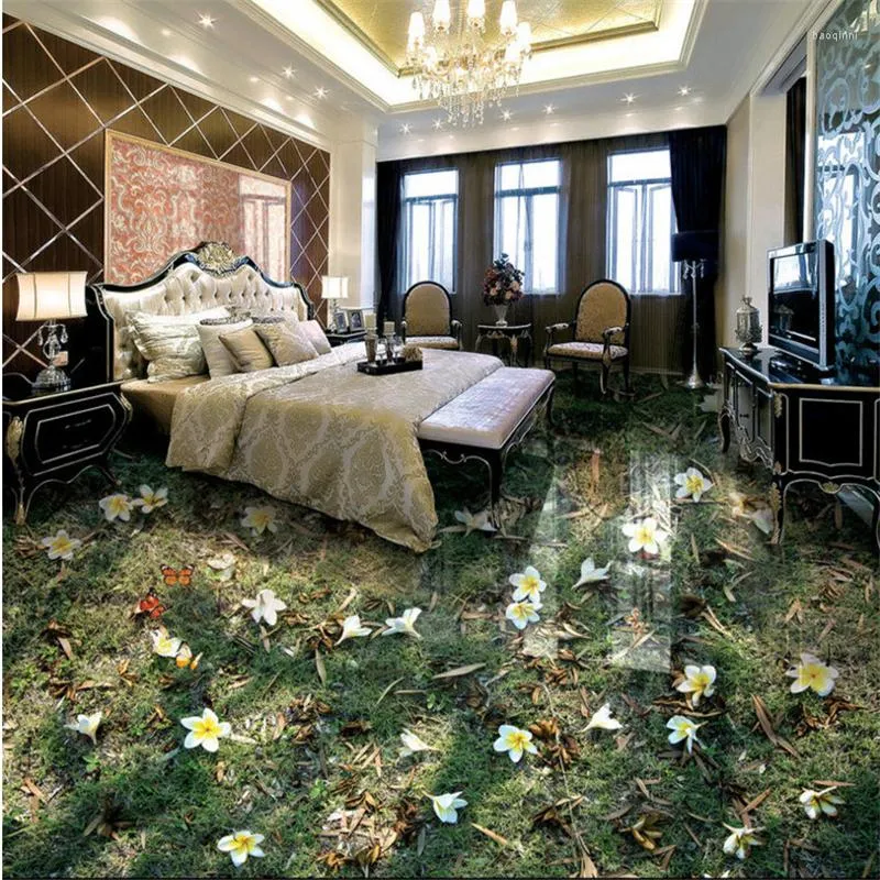 Tapety Wellyu Duża pvc podłoga tapeta spadająca niebieska orchidea liście trójwymiarowe wodoodporne salon łazienkowy