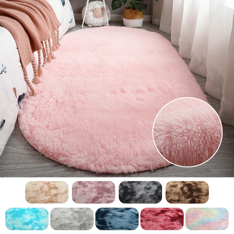 Carpets Oval Carpet Home Living Room Bedroom Large Size Rugs Plush Fluffy Decor Bedside Thickened Tie Dye 230923