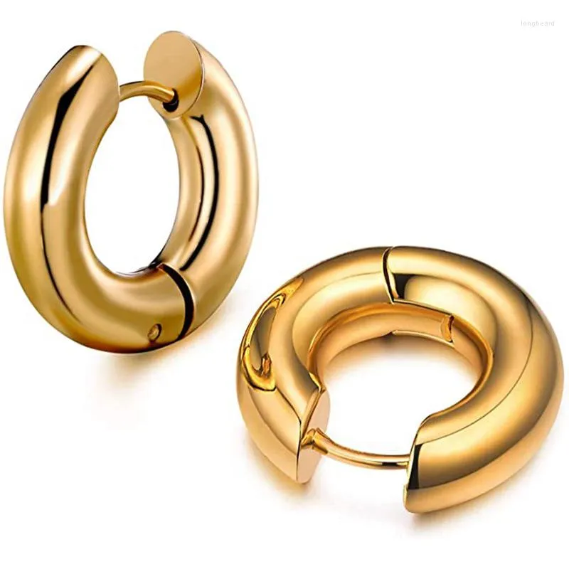 Boucles d'oreilles créoles tendance, ligne épaisse, cercle en acier titane plaqué or 18 carats, bijoux anti-allergiques