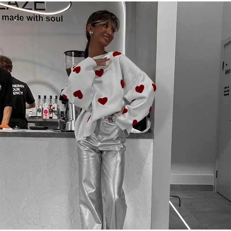Love Heart Knit Sweaters For Women Soft Long Sleeve From