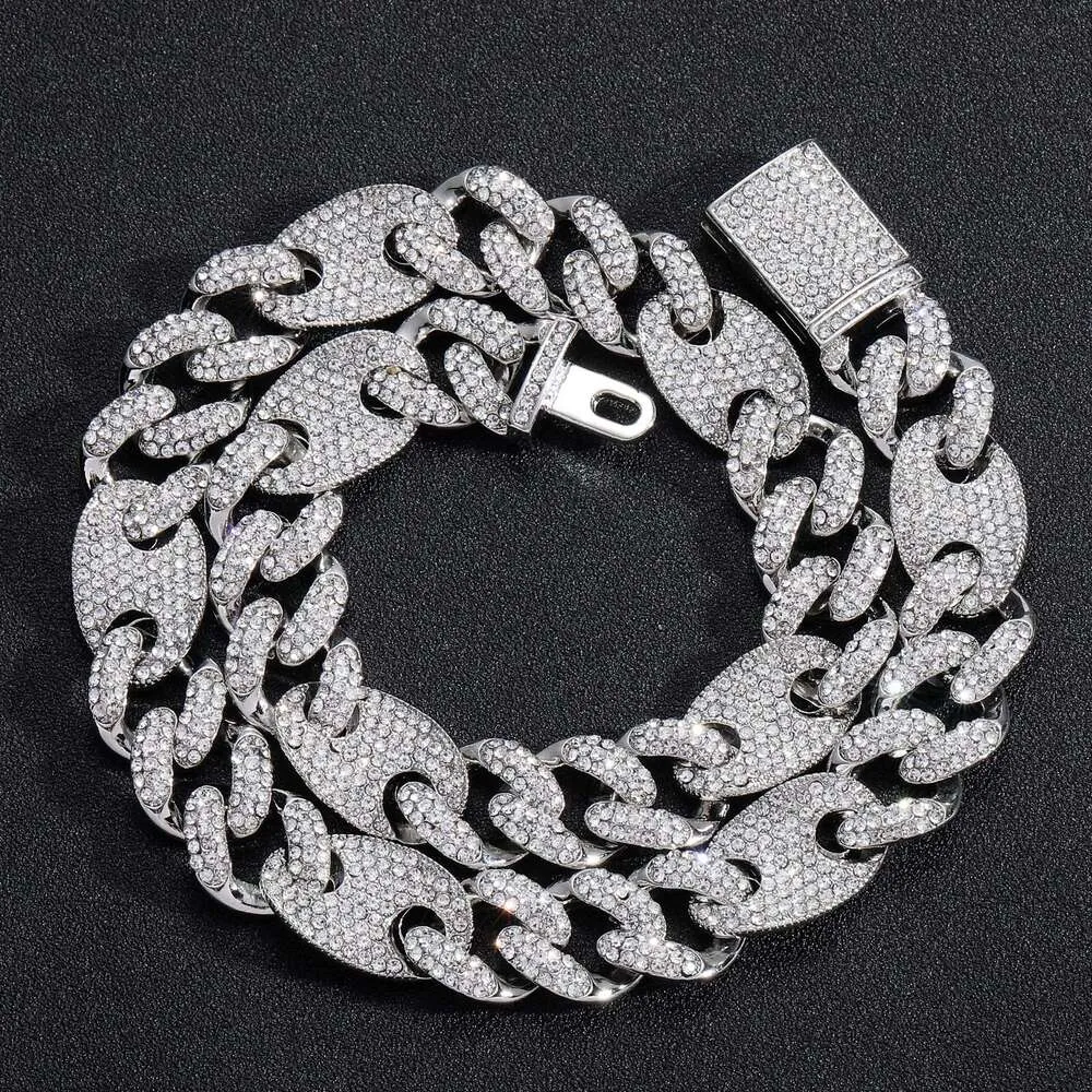 Collier hip hop avec nez de cochon de 15mm, chaîne cubaine, boucle à rabat trois à un, collier en diamant